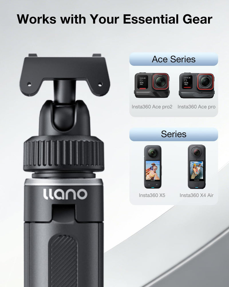 llano 16" Magnetic Action Camera Tripod for Insta 360 Ace pro 2/1, X5, X4, Mini Tripod with Magsafe Quick Release Adapter, Small Selfie Stick, 360° Ball Head, Portable, Lightweight, Black