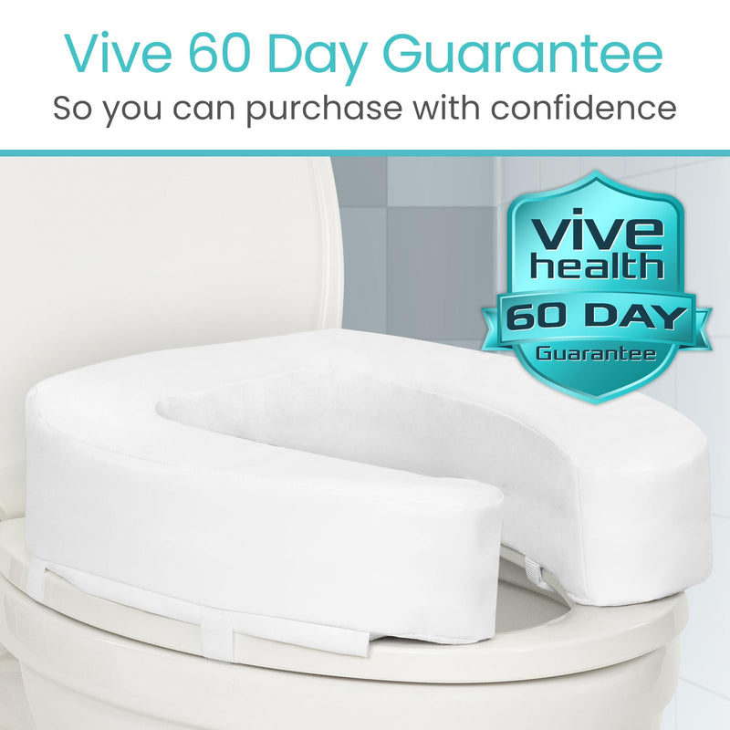 Vive Toilet Seat Riser Cushion for Seniors - Universal Fit - Raised Toilet Seat with High-Density Foam for Elongated & Standard - Firm Handle, Cushioned & Padded - Elevated Medical Handicap Lifter White Dense Riser 4” Height