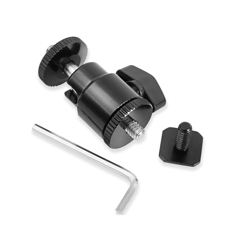 Camera Hot Shoe Mount with 1/4" Screw and Ball Head Adapter - Compatible with Camera, Camcorder, Smartphone, Action Camera, LED Lights, Microphone - 2 Pack