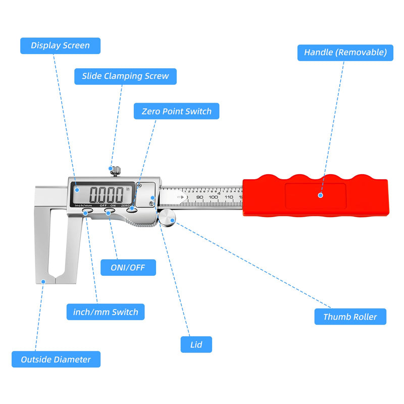 MEANLIN MEASURE 6 Inch Disc Brake Rotor Micrometer, Digital Vernier Calipers Measuring Tool, Inch/Metric Conversion wtih LCD Screen for Disc Brake, Brake Measuring Tool