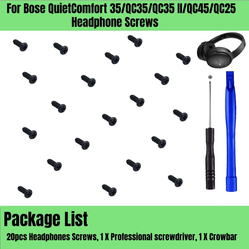 Headphone Screws Replacement for Bose QC35/QC35 II/QC45/QC25, 20-Packs Headband Screw with Small Screwdriver (Black)