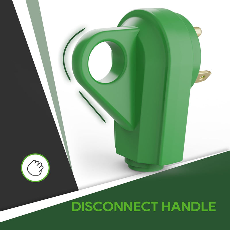 RVGUARD 30 Amp RV Replacement Plug, NEMA TT-30P, 30 Amp 125 Volt Replacement Plug with Disconnect Handle, Green 30M