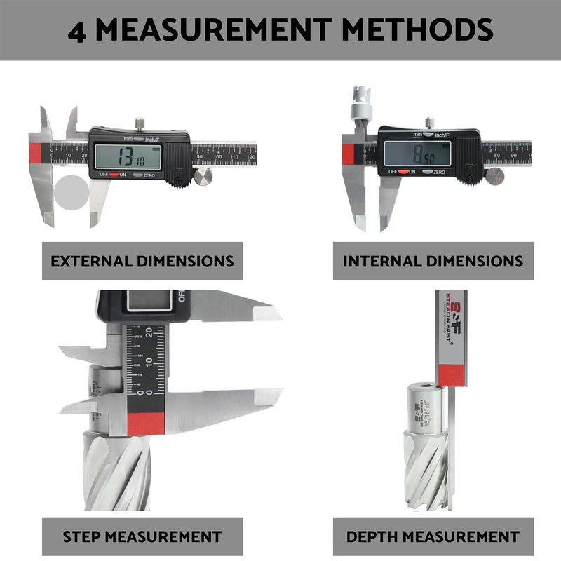 Digital Caliper, Caliper Measuring Tool 6 inch, Micrometer Caliper Digital, Stainless Steel Calipers to Measure Inch Fractions Millimeter with Auto-Off by S&F STEAD & FAST