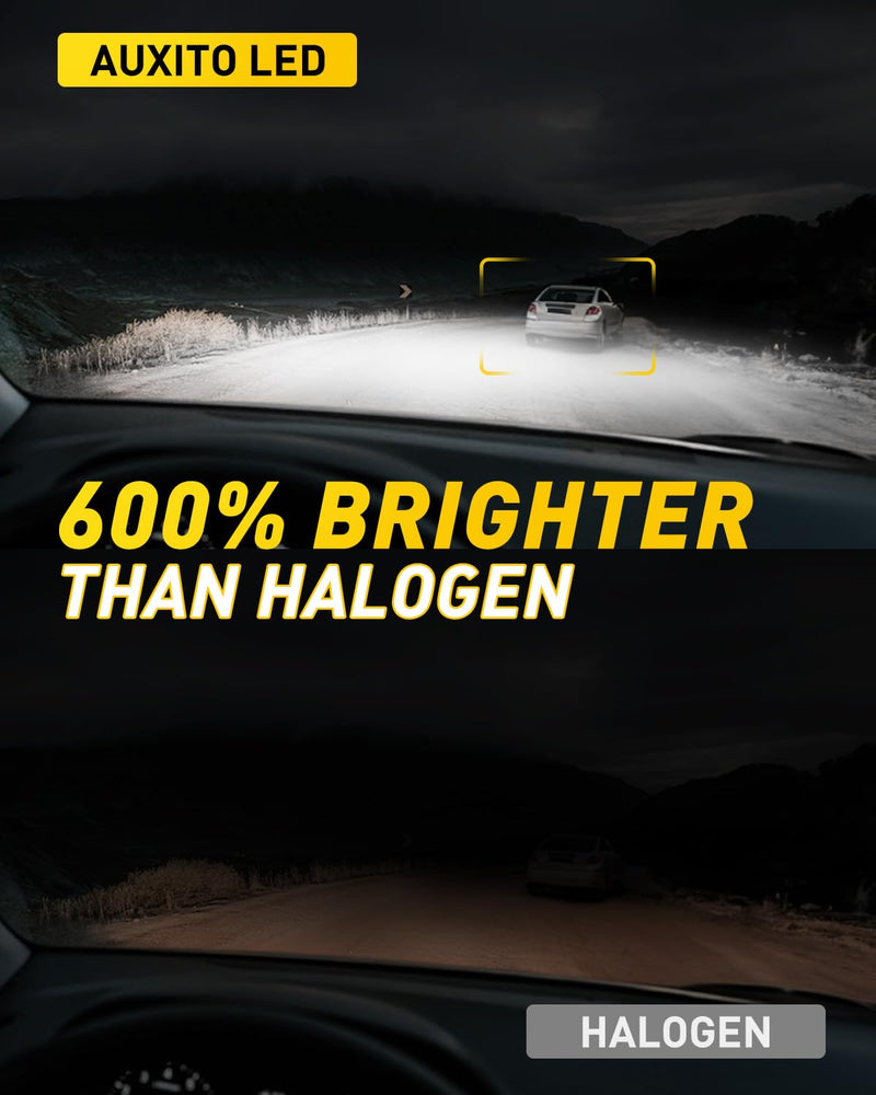 "AUXITO H3 LED Bulb, 16,000LM 600% Super Brighter, 10 Years Lifespan, 1:1 Size Plug-n-Play, 100% Perfect Installation, H3 LED Fog Light Bulb for Fog Lamp, DRL, Canbus Ready, Pack of 2". Cool White H3/H3ll