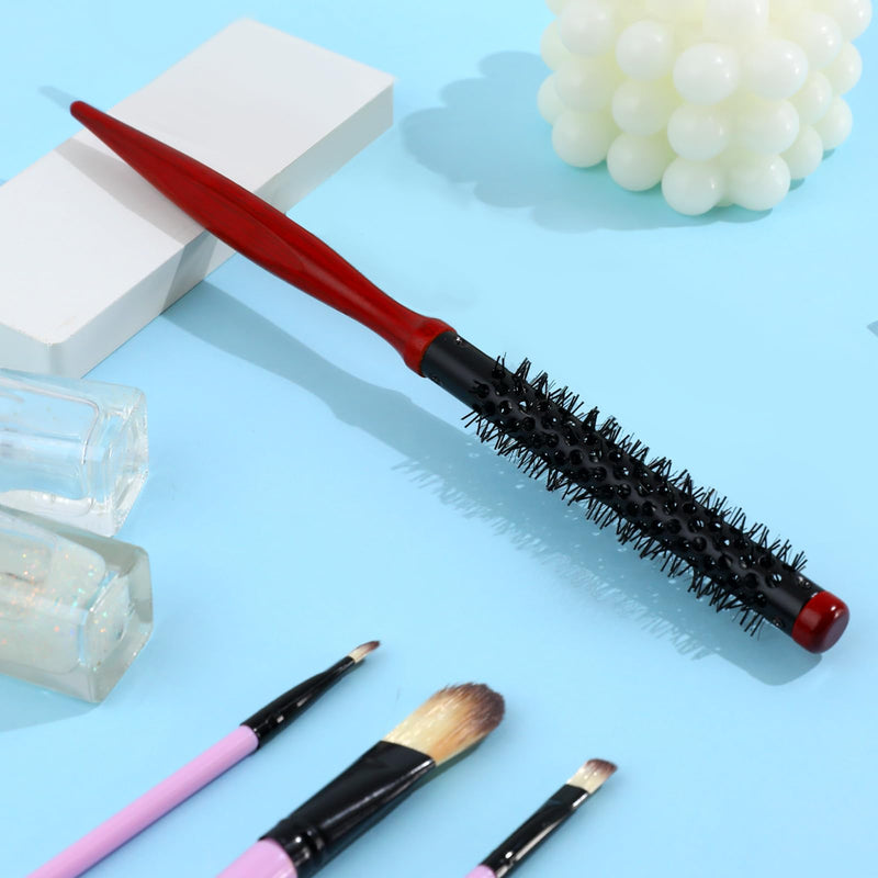  [AUSTRALIA] - Mini Quiff Roller Brush for Blow Drying and Curling 1/2 Inch Portable Travel Brush with Wooden Handle and Nylon Bristles for Short, Fine Hair Red