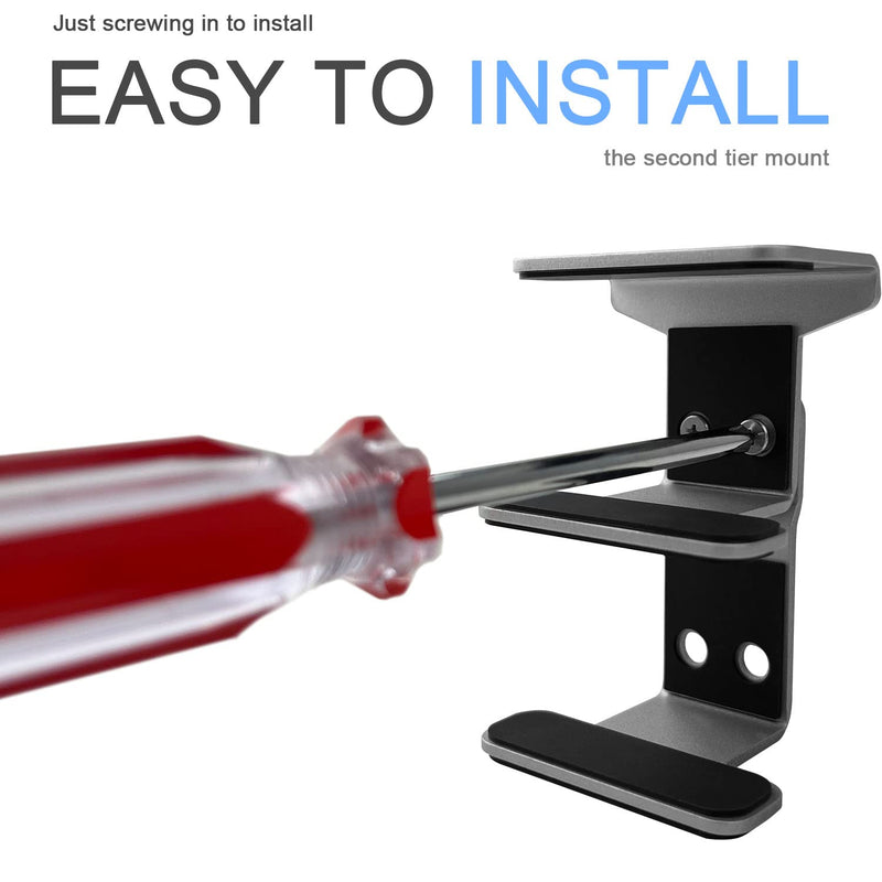IFCASE 2 Tier Under Desk Laptop Mount, Double Decker Metal Under Desk Shelf Holder for Laptop, MacBook Pro, Keyboard with Anti-Scratch Silicone (Silver) Silver
