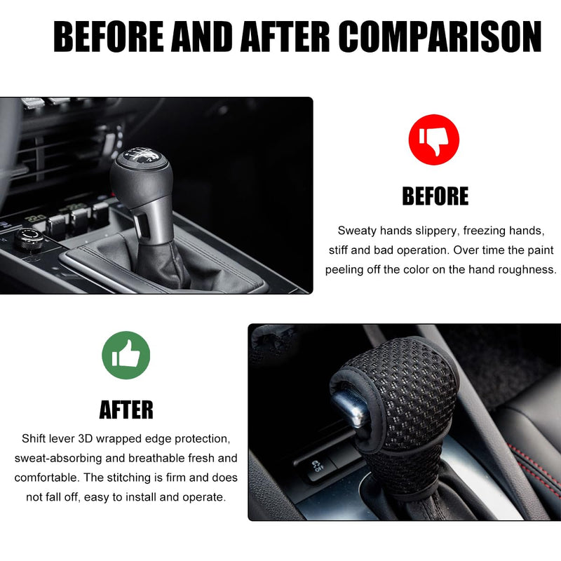 Car Gear Shift Knob Cover, Breathable Automotive Shift Knob Gear Handle Stick Protector Cover, Anti-Slip Anti-Scratch Auto Stick Shift Cover, Universal Car Accessories (Black, Regular) Black