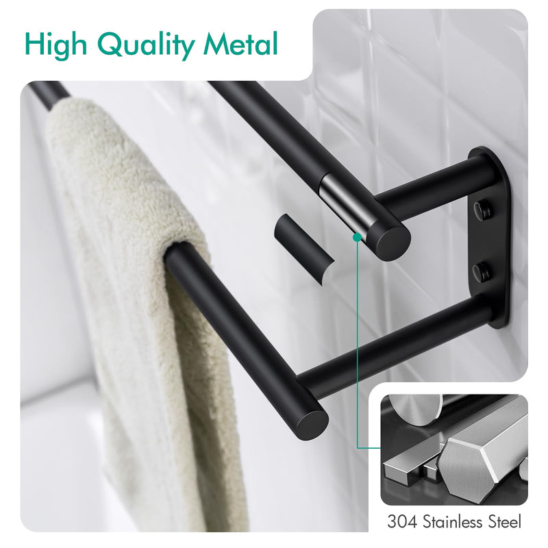 BAGNOLUX Double Towel Bar, SUS304 Towel Racks for Bathroom Wall Mounted 2-Tiers Ladder Towel Rails, Space Saving Bathroom Towel Holder Shelves Rack, Long Towel Hanger (16“-Round-Matte Black) 16“-round-matte Black