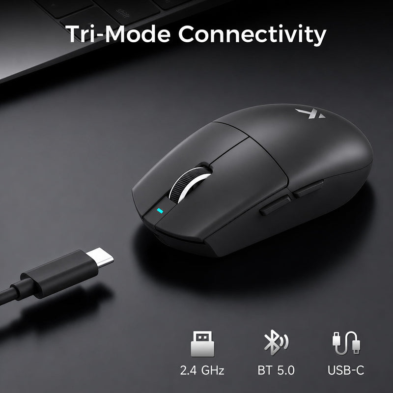 MCHOSE G3 V2 Pro Wireless Gaming Mouse, Symmetrical, PAW3395, 26K DPI, Tri-Mode Connection, Wireless/Wired 1K Polling, 59g Weight, 800mAh Battery - Black