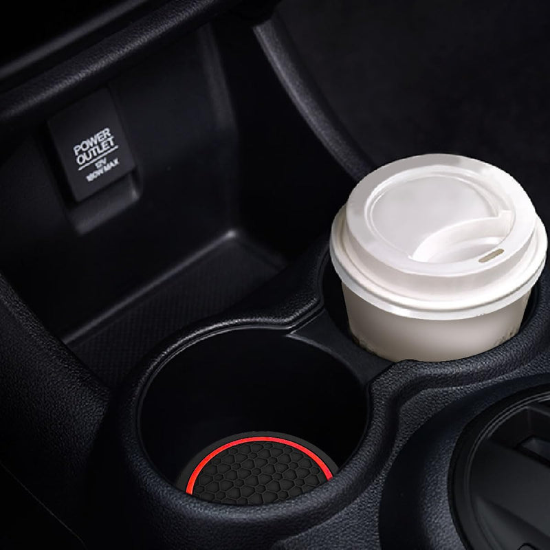 4PCS Car Cup Holder Coasters, Dustproof Automotive Interior Accessories Mat,2.75 Inch Non-Slip Insert Water Bottle Holder Pads, Universal for Vehicles, Trucks, RVs and More (Black/Red) Black/Red