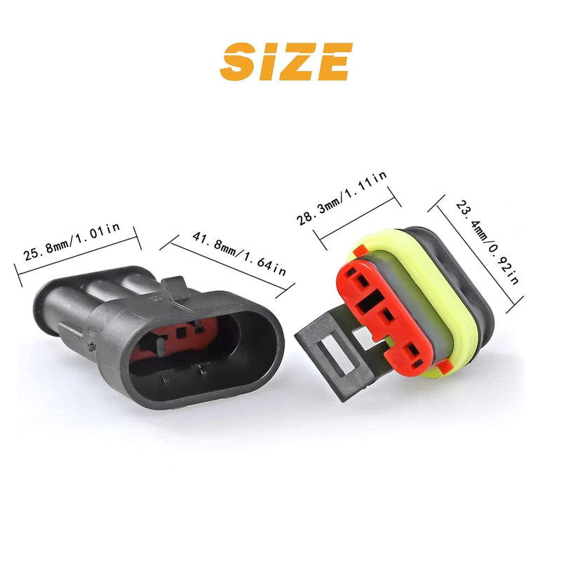 10 Kit 3 Pin Connector, 20-16 AWG Waterproof Electrical Automotive Wire Connector, 1.5mm Series Terminals Male Female Car Connectors Plug Sets 10PCS 3-Pin