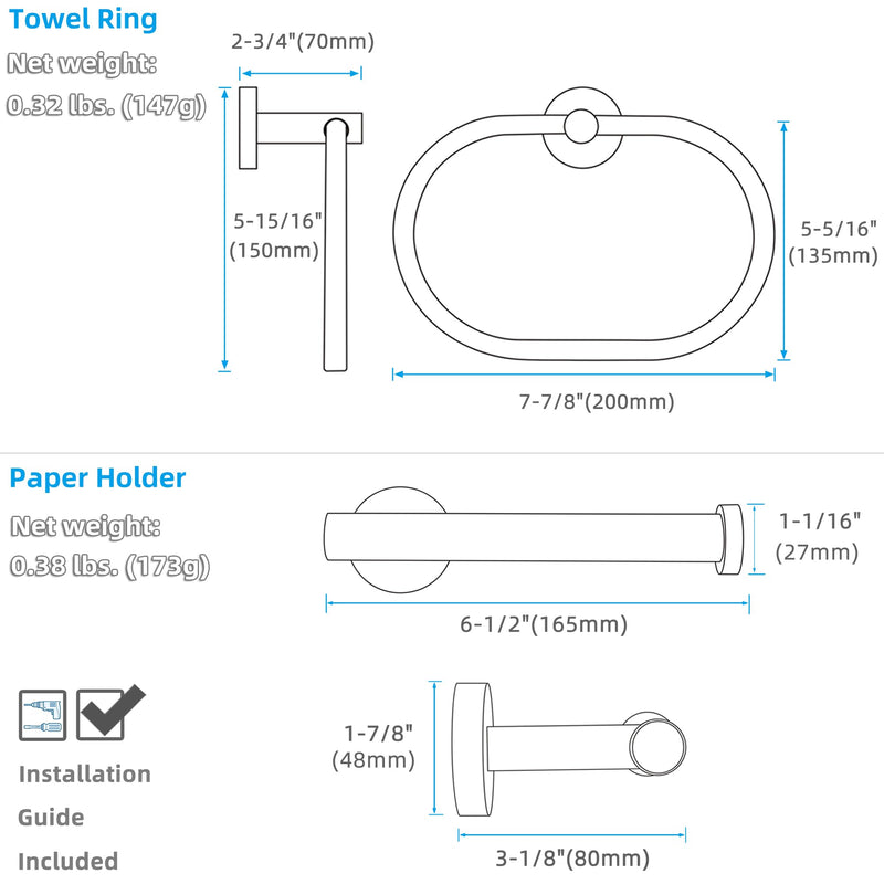 APLusee 2 Pieces Bathroom Hardware Set Brushed Gold, Contemporary 304 Stainless Steel Storage Accessories Kit with Oval Hand Towel Ring, Toilet Paper Holder Wall Mounted Brushed Gold Oval Shape
