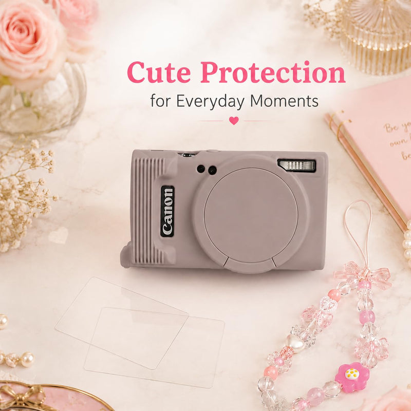 Case for Canon PowerShot ELPH 360 with 2-Pack Screen Protector | Removable Lens Cap Silicone Protective Cover with Cute Charm Wrist Strap for Canon ELPH 360 HS/IXY 650 - Mauve Canon PowerShot ELPH 360/IXY 650