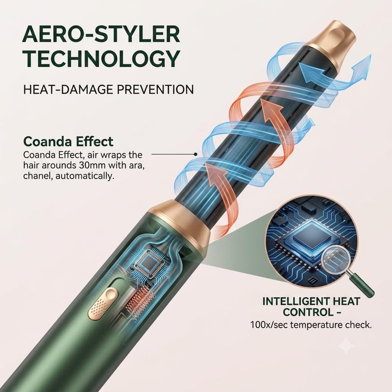 Hair Styler 5 in 1, Magic Styler, 1000W Hair Dryer Brush for Hair Styling, Hot Air Brush with Auto Wrap Air Curler Wand, Hair Straightener Brush, Round Brush Hair Dryer for Volumise, Curls, Style Green
