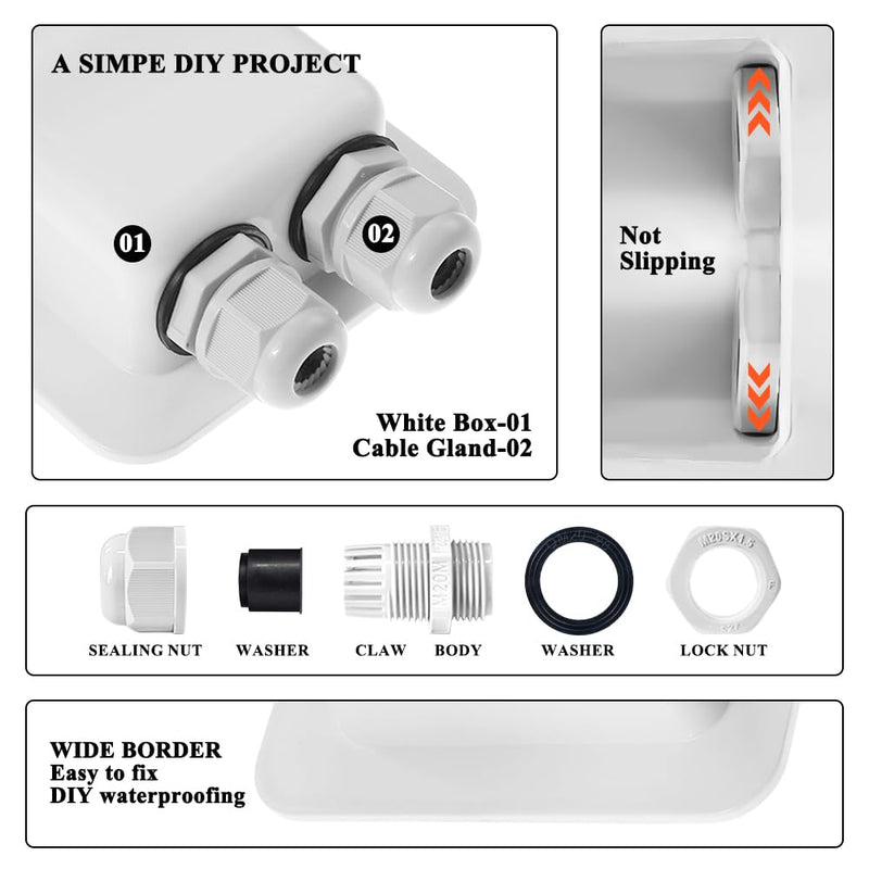 Weatherproof ABS Solar Double Cable Entry Gland for All Cable Types 2mm² to 6mm² for Solar Project on Rv, Campervan, Boat 2mm² to 6mm² White