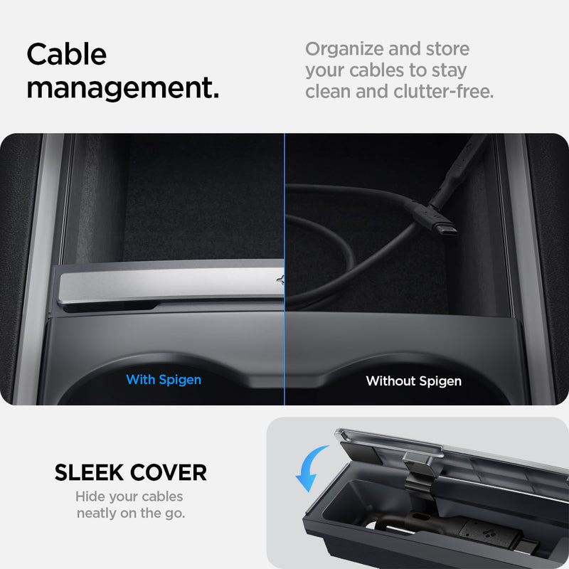 Spigen Cable Organizer Station Designed for Tesla Model 3 and Y 2024/2023/2022 [Not Compatible with Model 3 2024 Refresh] [Cable Not Included]