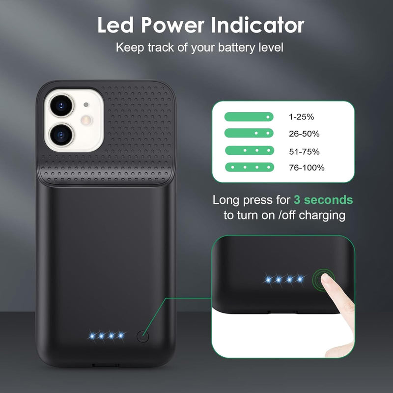 Battery Case for iPhone 12/12 Pro, 10800mAh High Capacity Protective Extended Charger Cover, Ultra-Slim Portable Charging case for iPhone 12/12 Pro Battery Pack (6.1 inch) (Black) Black