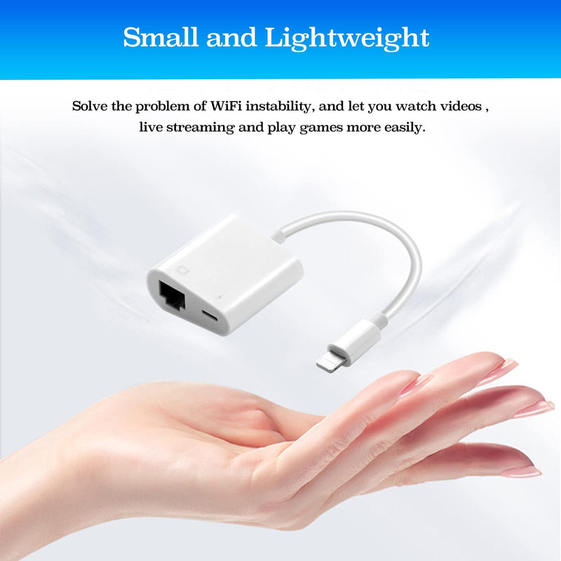 Lightning to Ethernet Adapter with Charging for iPhone/iPad [Apple MFi Certified] 2 in 1 RJ45 Ethernet High Speed iPhone LAN Network Adapter Support 100 Mbps Ethernet Network Lightning to Ethernet Adapter