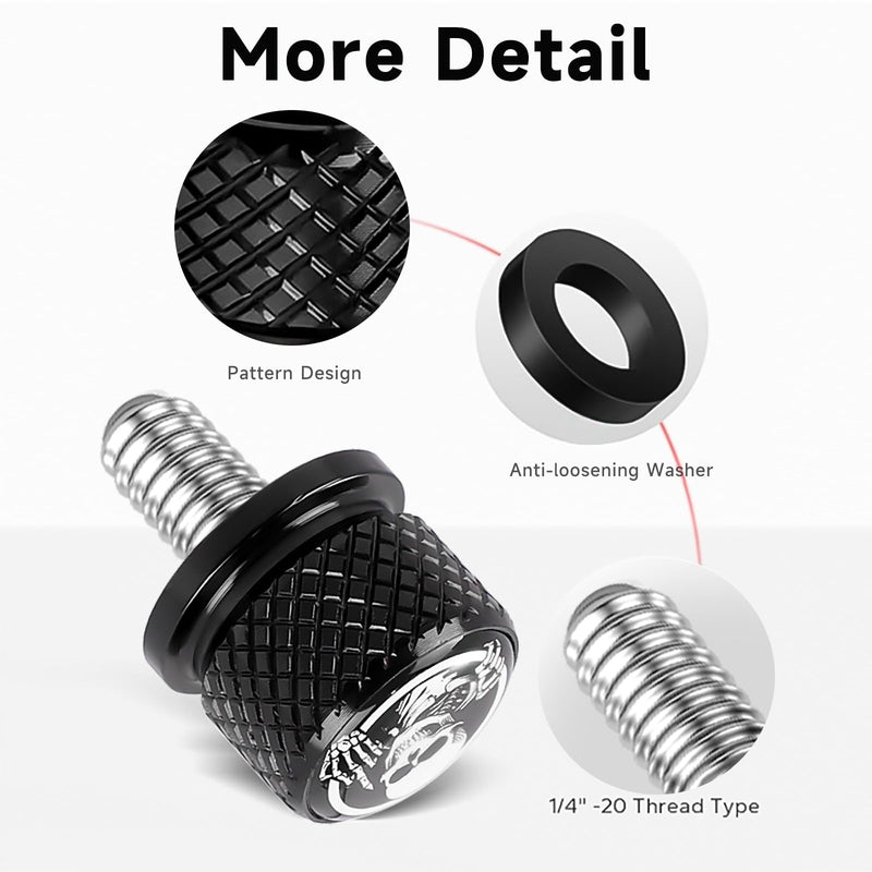 Motorcycle Stainless Knurled Fender Rear Seat Bolt Screw 1/4"-20 Thread for Harley Davidson Touring Sportster Softail Dyna CVO Fatbob Electra Glide Street Glide 1996-2025 Black