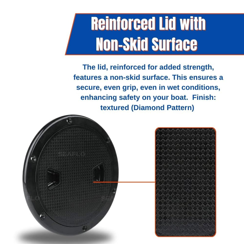 SEAFLO Marine Circular Non-Slip Screw Out Deck Plate Inspection Access Hatch 4"/6"/8" White/Black/Tan Black 6"