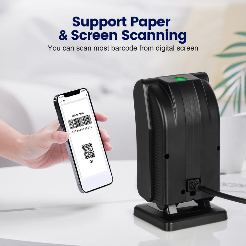 OBZ 1D 2D Desktop Barcode Scanner, QR Barcode Reader USB Handsfree Wired Scanner with Adjustable Scan Head, Automatic Barcode Reader for Android Windows Computer POS Stores Payment 2D QR Code Scanner