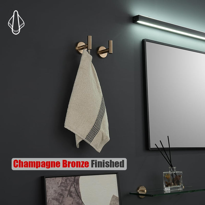 JQK Bathroom Towel Hook Champagne Bronze, Coat Robe Clothes Hook for Bathroom Wall Mounted (Pack of 4), SUS 304 Stainless Steel 0.8mm, TH100-CB-P4 4 Pack