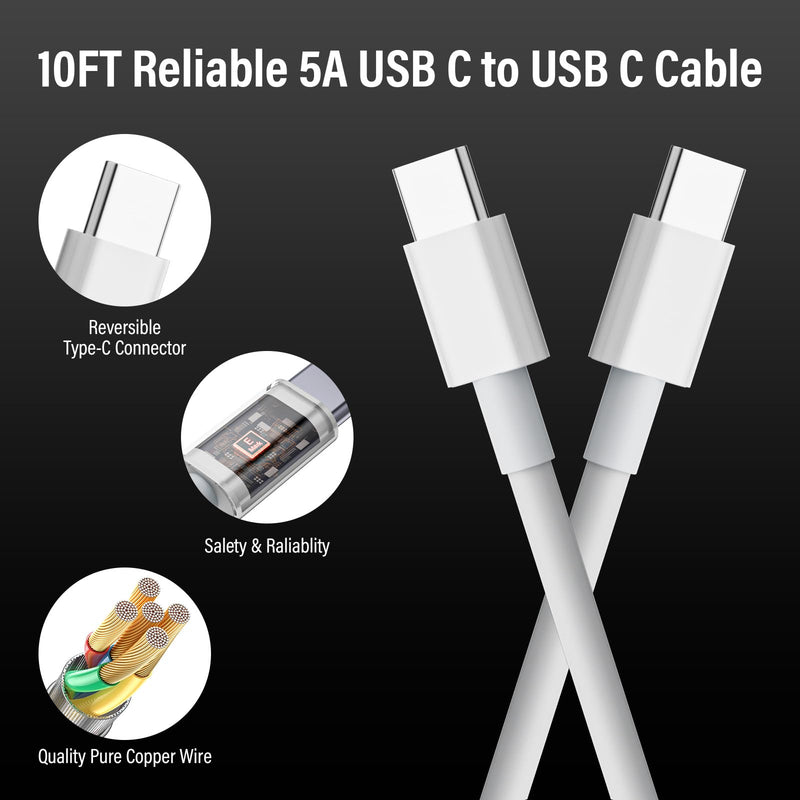 iPad Charger Fast Charging, 45W USB C Wall Charger Block + 10FT Cable | USB C Cable for iPad Pro 13/12.9/11 inch, iPad A16 11th/10th, iPad Air 13/11 inch M4/M3/M2/5th/4th, iPad mini 7/6, New iPhone White2-45W 10FT-C