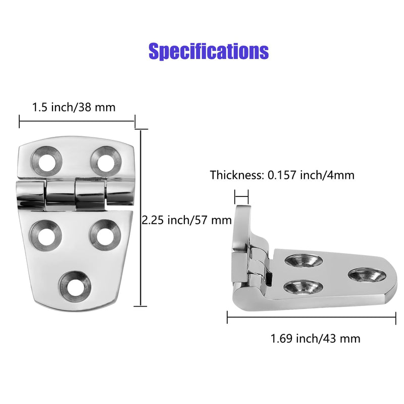 Marine Boat Hatch Hinges Stainless Steel, 2.25 inch x 1.5 inch(57 x 38 MM) 5 Holes, No Noise, Sturdy, 316 Stainless Steel with Screws (4 PCS) 2.25 x 1.5 inch（4 Pieces）