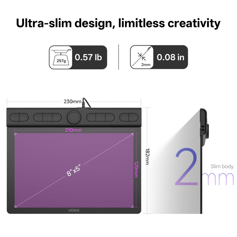 VEIKK VK850 8×5" Drawing Tablet,16384 Pressure Levels Battery-Free Stylus | 10 Shortcut Keys + Quick Dial, for Digital Art, Photo Editing, Teaching,Gaming, Work with PC, Mac, Linux, and Android 8*5 inch