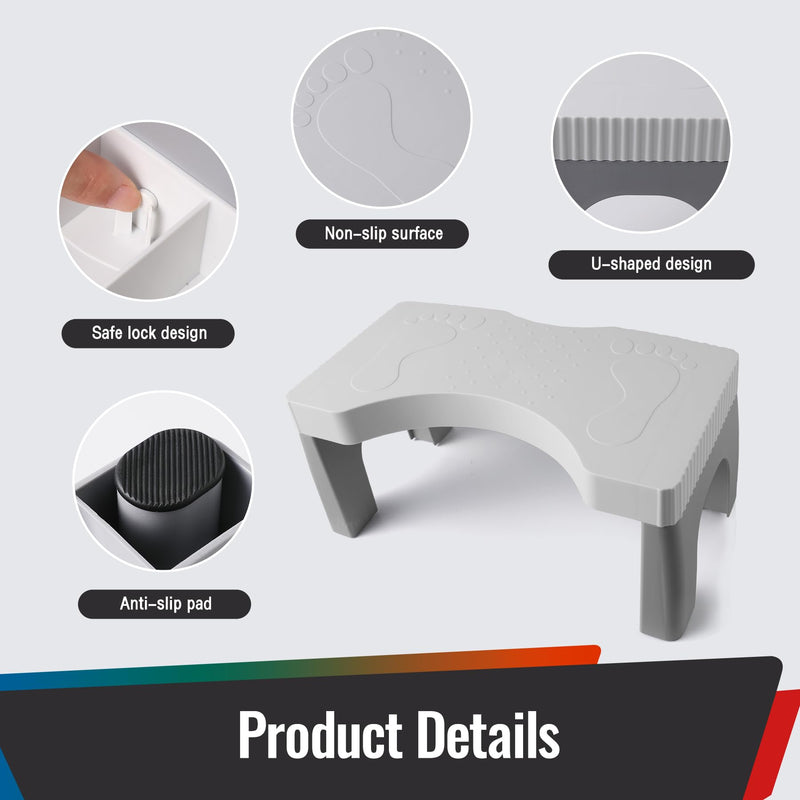 7” Toilet Potty Stool, Anti-Slip Proper Posture Squatting Poop Step, Poop Stool for Better Bathroom Posture, Lightweight Stable & Durable Design, Easy to Clean, Grey 1 Gray