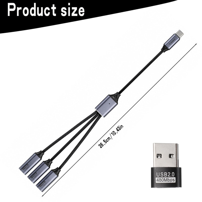 USB C Splitter 1 in 3 Out, USB Type C Splitter Male to 3 Female Ports, Power Charging & Data Transfer Adapter for Laptop Flash Drive Keyboard Mouse (Gray)
