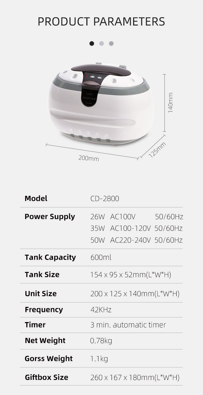 Ultrasonic Cleaner, Stainless Steel Cleaner for Jewelry, Retainer, Sterling Silver, Ultrasonic Jewelry Cleaner, 20oz Capacity - Sper Scientific 100005 1 Pack