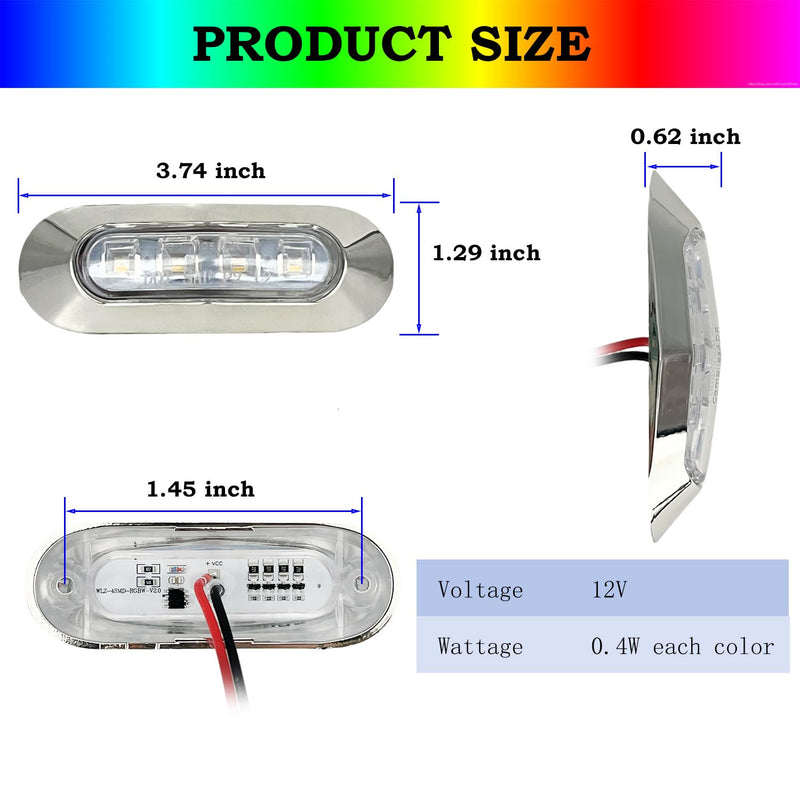 Marine Boat Interior Lights, 3.8’’ Waterproof RGBW Boat Deck Courtesy Light, 12V Stern Anchor Navigation Lamp for Pontoon Kayak (4Pcs) 3.8inch RGBW