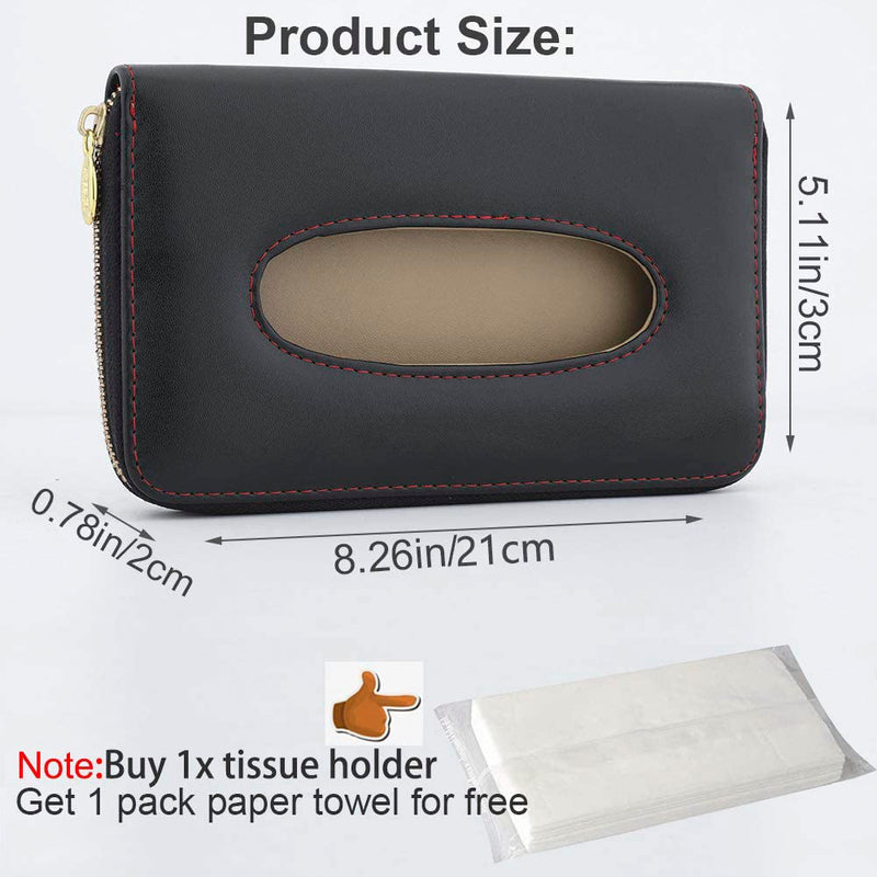 Car Tissue Holder, Sun Visor Tissue Holder, Car Visor Napkin Holder, PU Leather Backseat Tissue Case Holder for Car Vehicle with Zipper (Black) Black