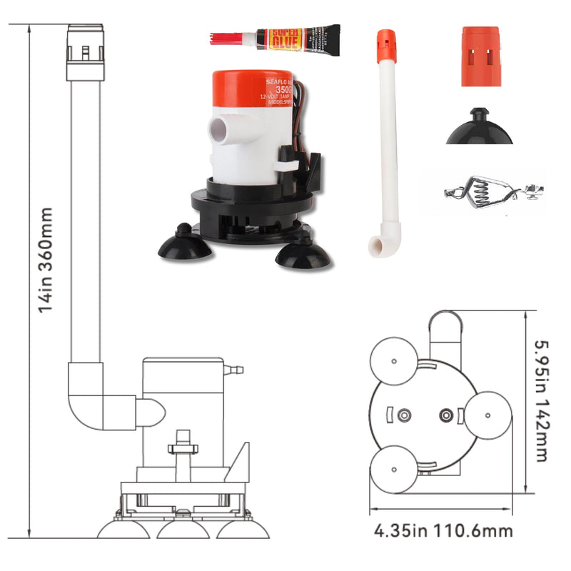 SEAFLO 09 Series Portable Livewell Aeration Pump Kit - 12V, 350 GPH, Submersible, Adjustable Spray Head, Quiet Operation, Corrosion-Resistant, Fresh/Saltwater Use, CE & RoHS Certified, 4-Year Warranty