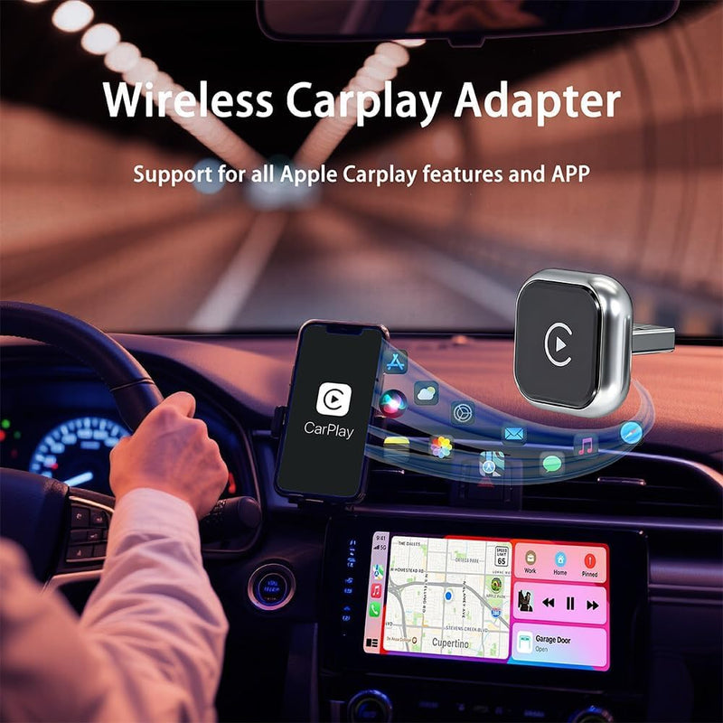1 PCS 2-in-1 Wireless CarPlay Adapter,Plug and Play Low Latency CarPlay Dongle,Wired to Wireless Car Media Receiver for Cars(Silver)