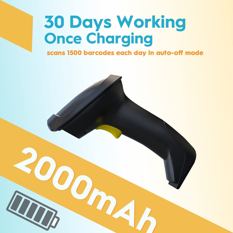 NADAMOO Wireless Barcode Scanner with Stand 2-in-1 2.4G Wireless & Wired USB Bar Code Scanner Handheld Laser Bar Code Reader Automatic Hand Scanner for Computer POS Warehouse Inventory Library Yellow