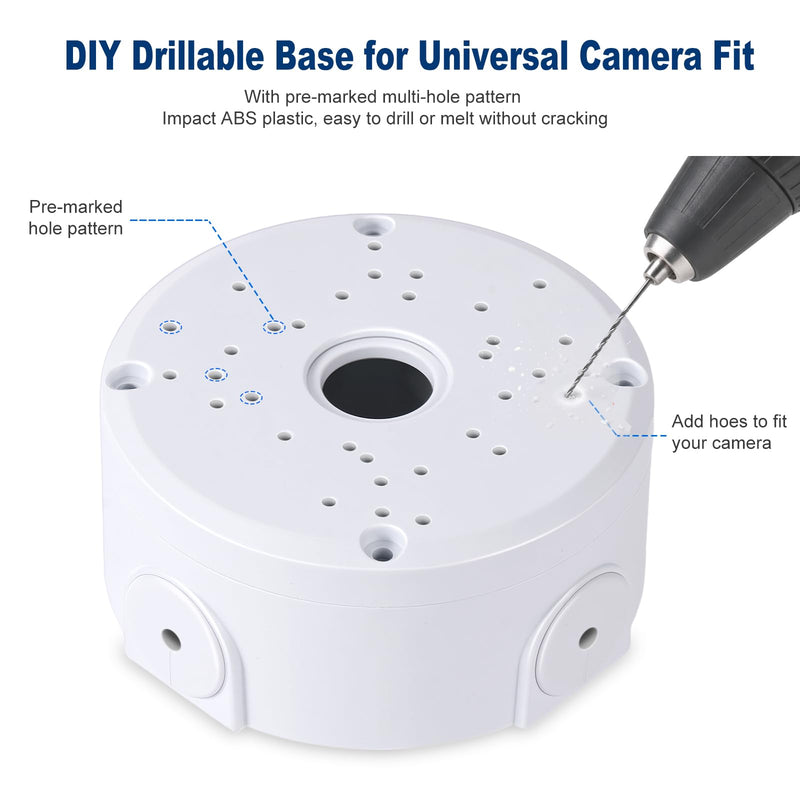 Universal Security Camera Junction Box Plastic, Cable Management Box 3-Pack | 4.72" Diameter 2.09" Deep, Wall Mount Hide Round Box for Outdoor Sheltered Dome/Turret/Bullet Cameras, DIY Drillable Design