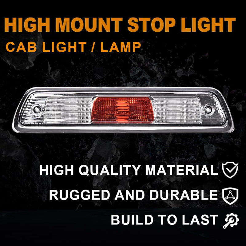 G-PLUS Third Brake Light Compatible with Ford F150 Truck 2009-2014 High Mount Stop Lights Rear Center Roof Third Cargo Light Parking Light Clear/Red Lens Chrome Housing 3rd Brake Light AL3Z13A613E 09-14 F150 Clear