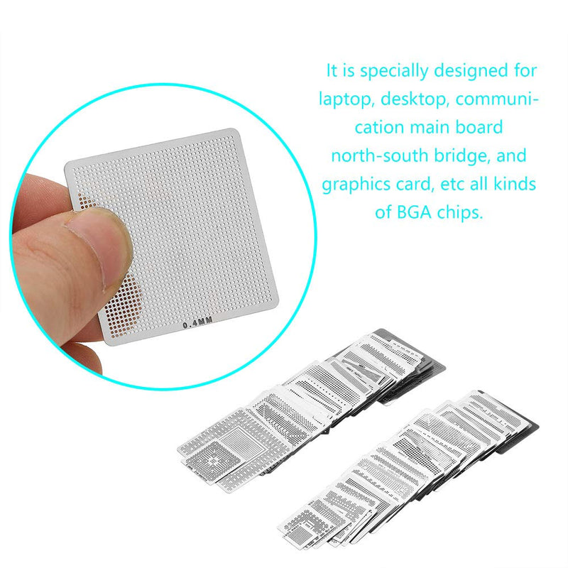 BGA Reballing Stencils, 130pcs BGA Universal Reballing Rework Net Stencils Steel Template Mesh Directly Heat Set Kit