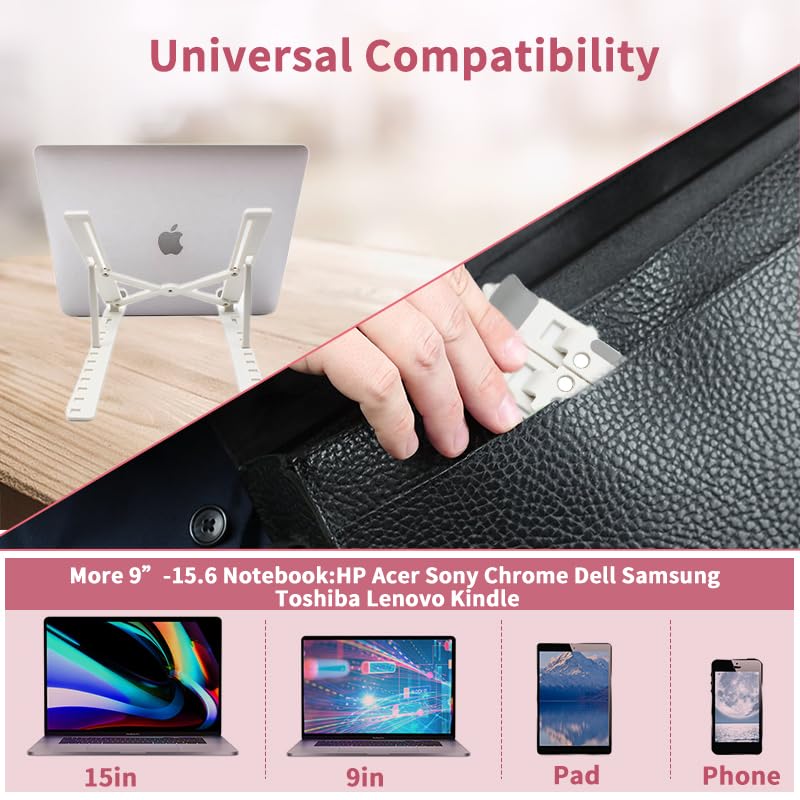 Portable Laptop Stand, New Version Adjustable Laptop Holder Riser Computer Stand for Desk Notebook Stand Mount with Phone Stand, White White-New Version
