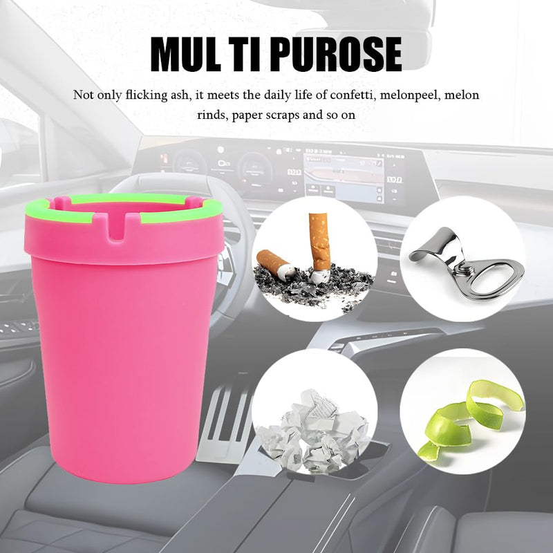 Glow in The Dark Car Ashtray, Smell Proof, Multifunctional with Lid, Smokeless for Car Truck SUV, Pink