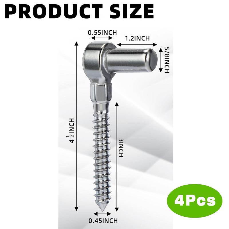 Zonon 4 Pcs Stainless Steel Gate Hinges for Farm Wooden Fences, 4-1/2'' One Piece Molding M16 Screw Eye Hook Hinge Bolts with Hole Dia 5/8 Adjustable Gate Sag (4.33 x 1.97 Inches)