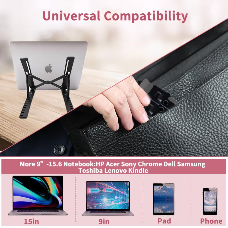 Portable Laptop Stand, New Version Adjustable Laptop Holder Riser Computer Stand for Desk Notebook Stand Mount with Phone Stand, Black Black-New Version