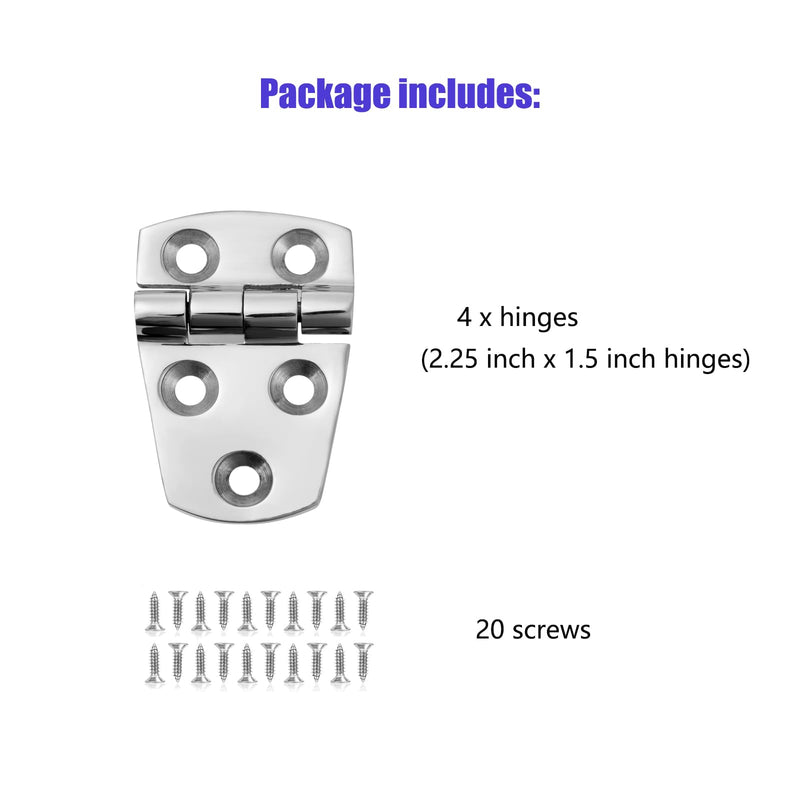 Marine Boat Hatch Hinges Stainless Steel, 2.25 inch x 1.5 inch(57 x 38 MM) 5 Holes, No Noise, Sturdy, 316 Stainless Steel with Screws (4 PCS) 2.25 x 1.5 inch（4 Pieces）