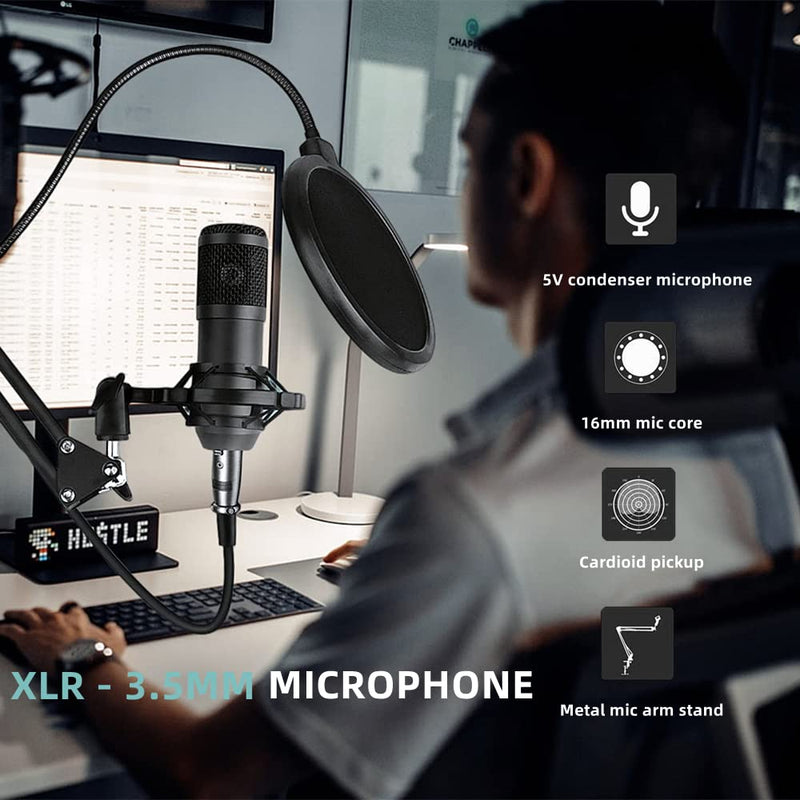 Podcast Equipment Bundle, BM-800 Podcast Microphone Bundle-Voice Changer with Mic Arm-Studio Condenser Microphone for Phone, PC, DJ, Perfect for Video Recording, Streaming Media, Gaming and Singing M8 Podcast Kit