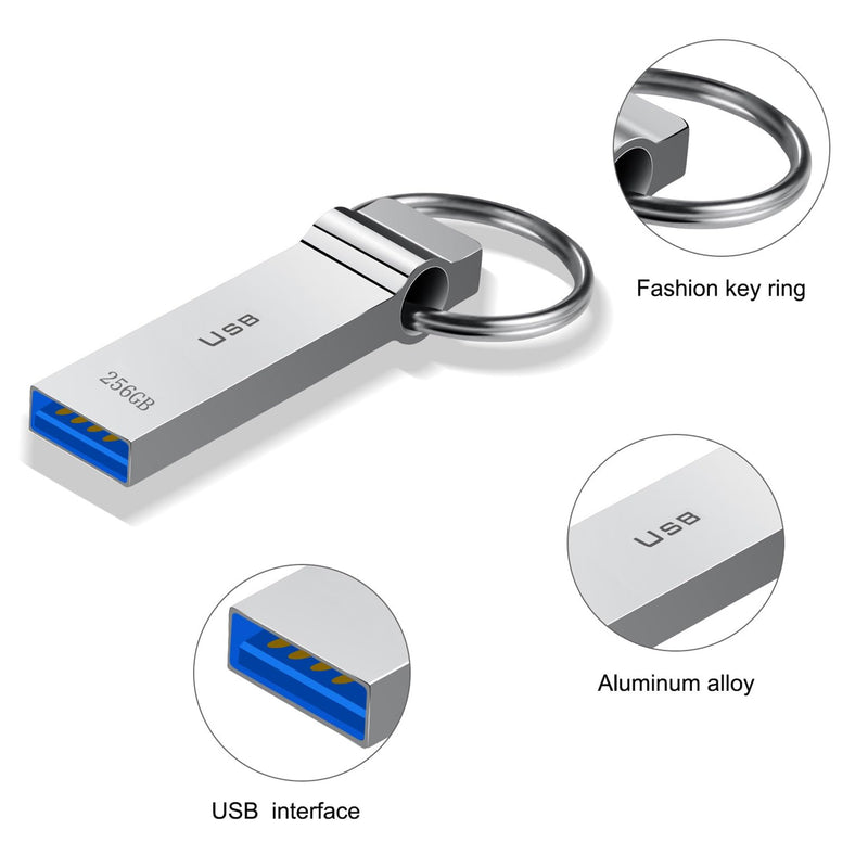 USB Flash Drive 256GB Waterproof USB Stick High Speed Memory Stick 256GB Ultra Large Storage Metal Thumb Drive with Keychain Design for Laptop Computer Tablet