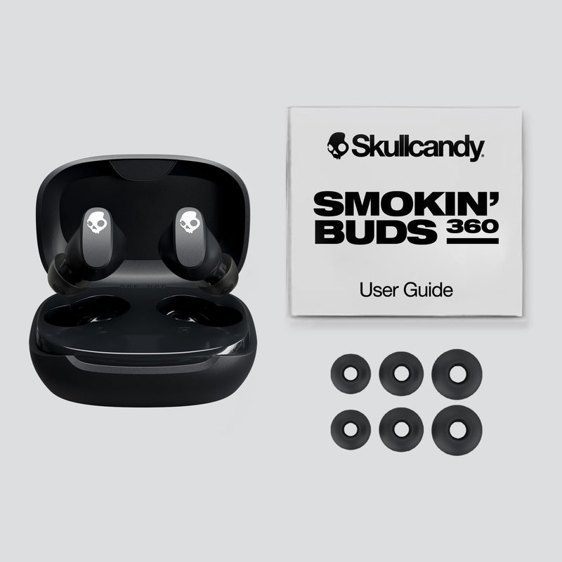 Skullcandy Smokin’ Buds 360 Wireless Noise Isolating Earbuds - True Black | In-Ear Fit, Bluetooth, 20 Hours Battery, IPX4 Sweat and Water Resistant, Microphone for iPhone Android, Commuting, Studying