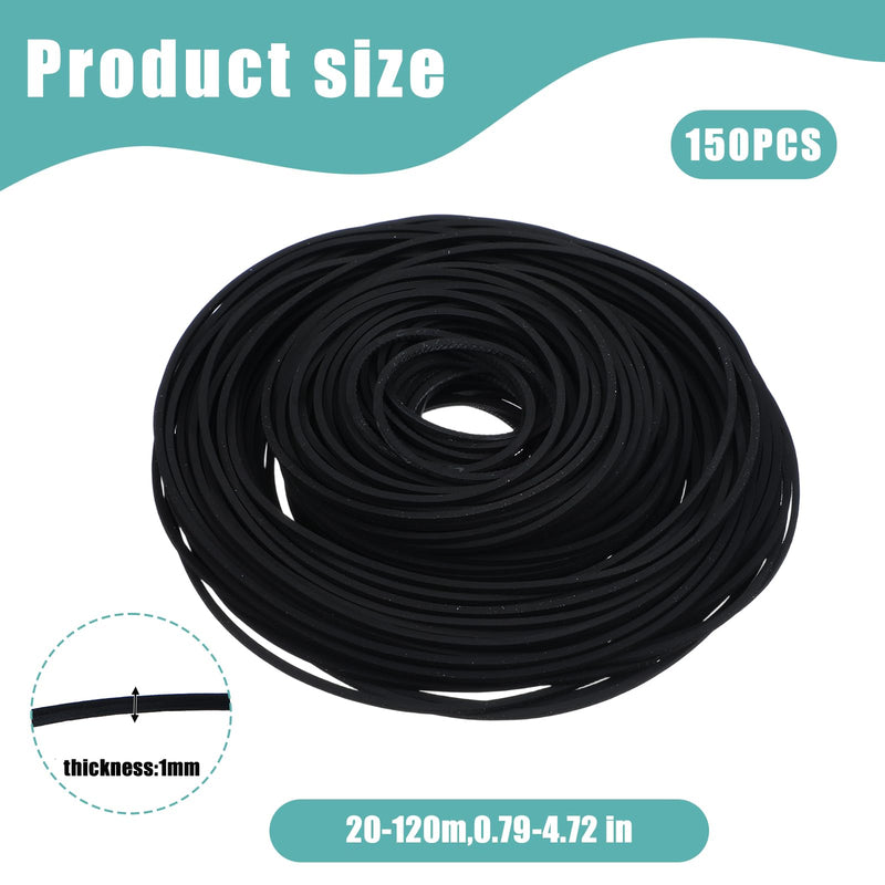 150pcs Cassette Belts,VCR Belts, Record Player Belt Replacement 20-120mm, Repair and Maintenance Hybrid Flat Cassette Player Belt, for DVD CD LD VCR Repeater Drive 1mm Width