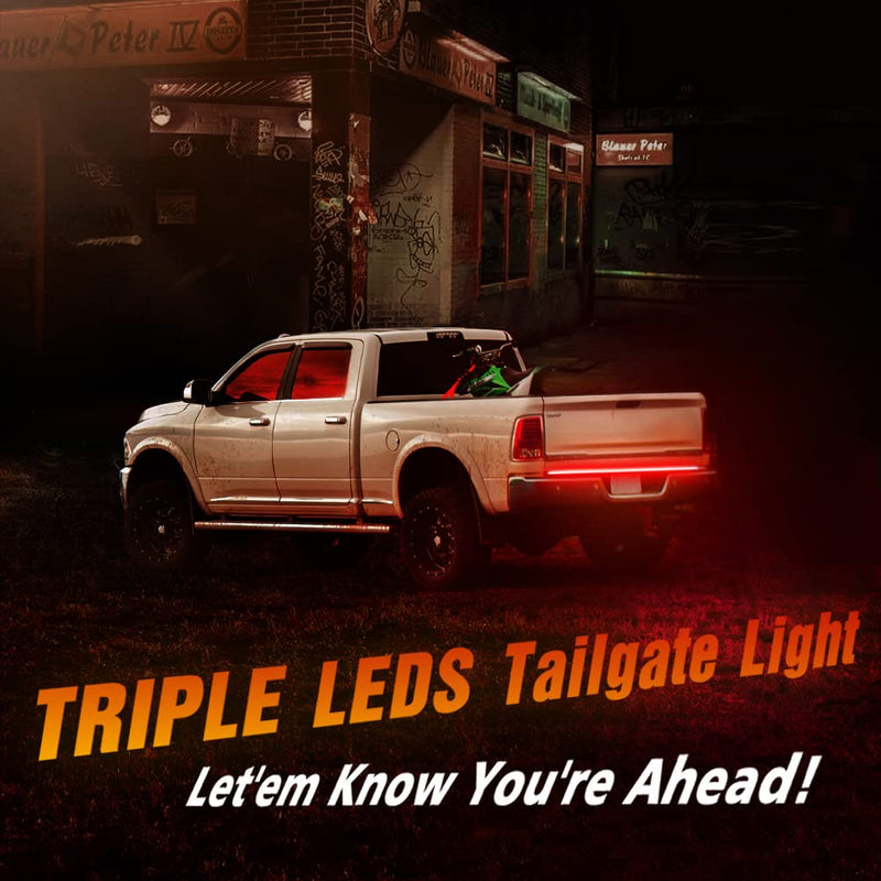 Tailgate Light Bar 60 Inch Triple Row Tail Light bar for Pickup Trailer SUV RV Van Full Function Red Brake White Reverse Amber Turn Signal Double Flash Light No Drill Install (60inch) 60inch